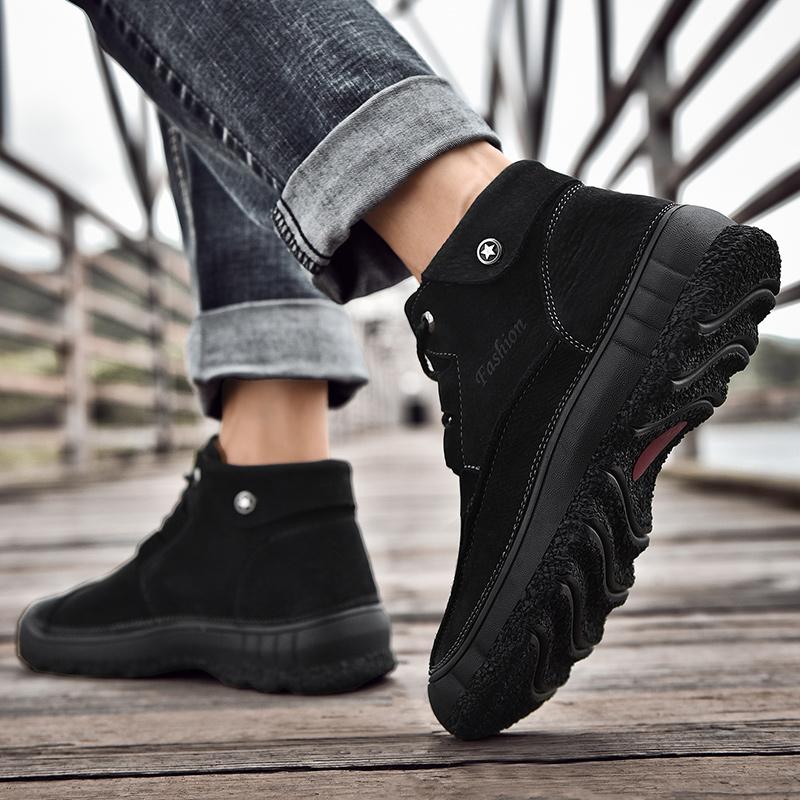 Male Comfortable High Top Hiking Shoe Men Winter Plush Snow Boots 2026 New Arrival Lace-Up Men's Ankle Boots Non-Slip Male Shoes