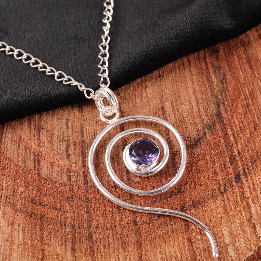 Iolite Gemstone Jewelry, 925 Solid Sterling Silver Pendant, Handmade Beautiful Silver Pendant, Iolite Silver Meditation Pendant For Gift
