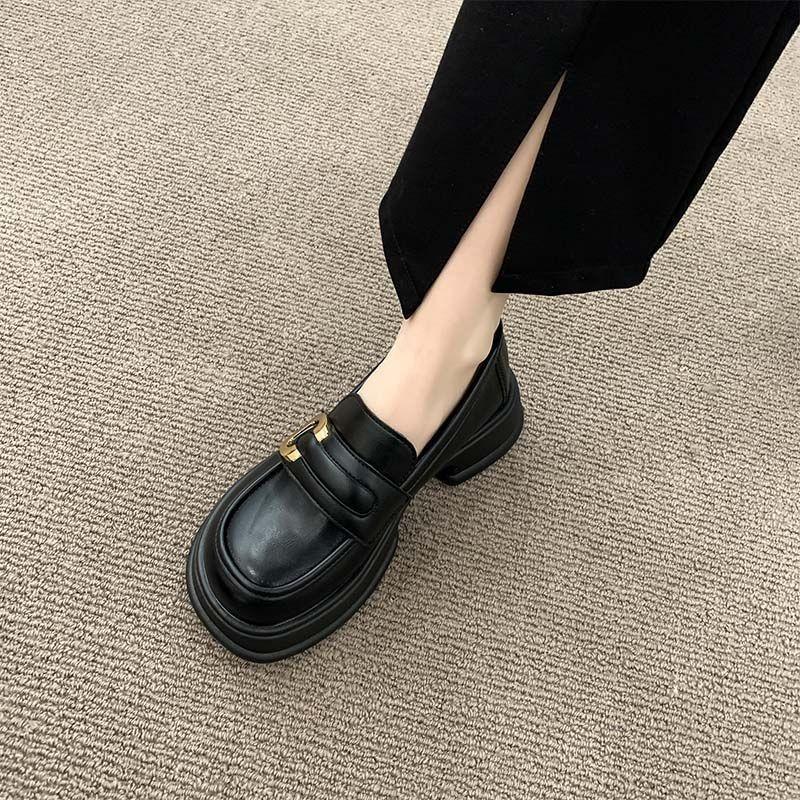 French One-pedal Platform Thick-heeled Small Leather Shoes Women's Autumn 2025 New Versatile Retro British Style Loafers