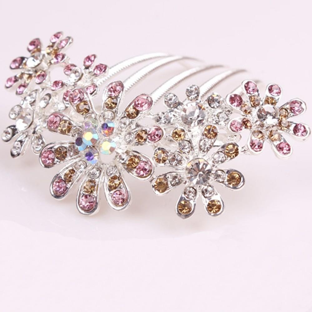 New Jewelry Diamond Crystal Flowers Headband Metal Plated Hair Comb