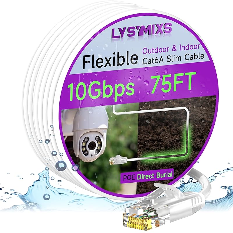 

Cat6a Slim Ethernet Patch Cable 25ft Outdoor & Indoor, Flexible 10G Cat6 Internet Network Cable Waterproof LLDPE UV Jacket, Pure Copper Cat 6 25ft