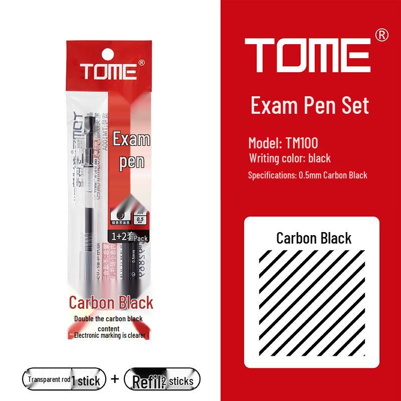 

TOME Black Carbon Gel Pen: Click-Action, Smooth Refill, Water-Based, Ideal for Exams & Students Practice. 0.5mm