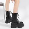 Women'S Plus Size 42 43 High Boots Fashion Platform Sole Comfortable Side Zipper Design Chunky Heel Chain Details Mid Calf Boots