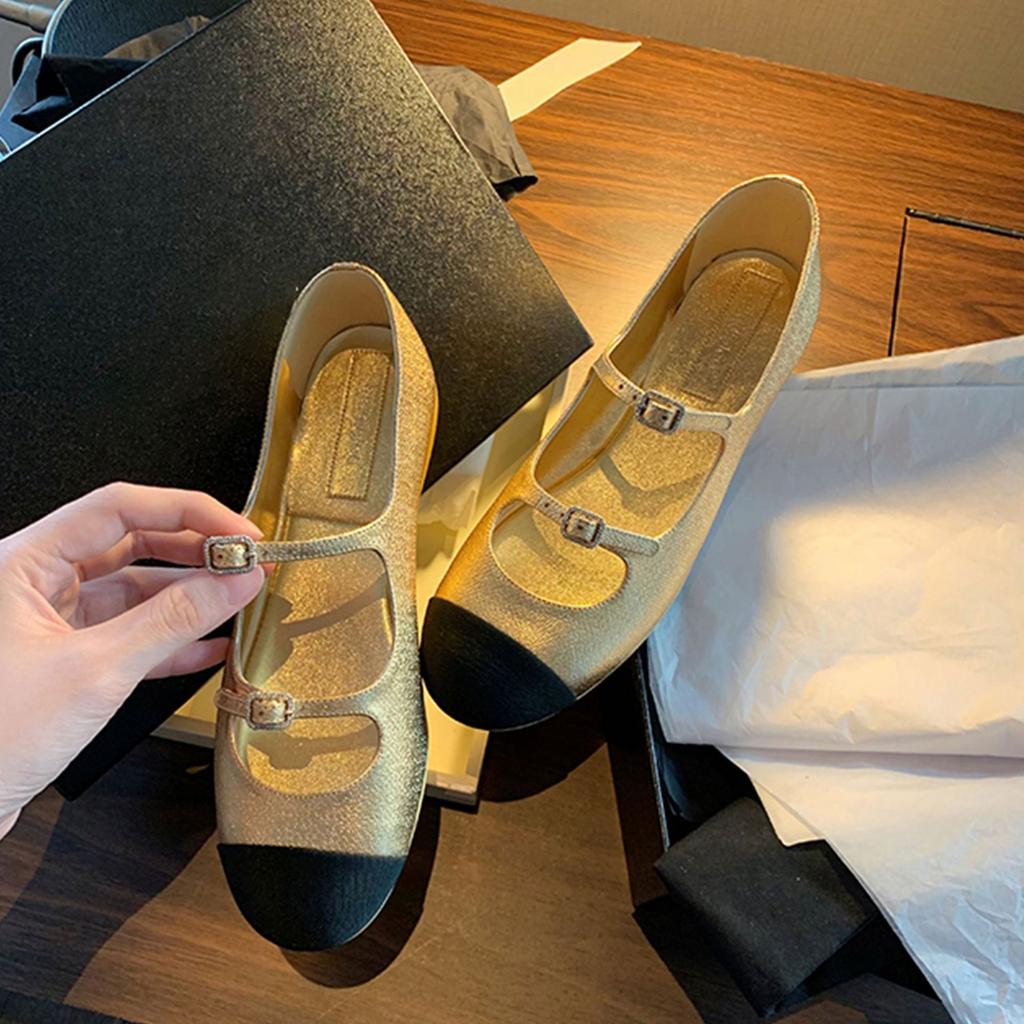 Grape mother 2025 new French retro single shoes Yuanlitong light mouth women's shoes color matching round head Mary Jane shoes flat bottom