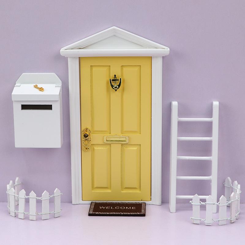 1:12 Mini Dollhouse Furniture Set - Wooden Door, Ladder, Fence, Mailbox Accessories for OB11 Dolls