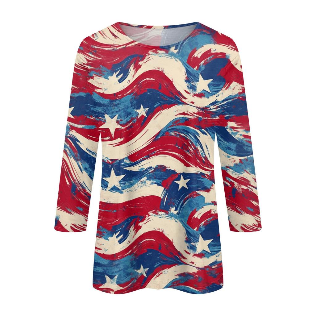 Women's Fashion Casual Seven-Point Sleeve Print Round Neck Top