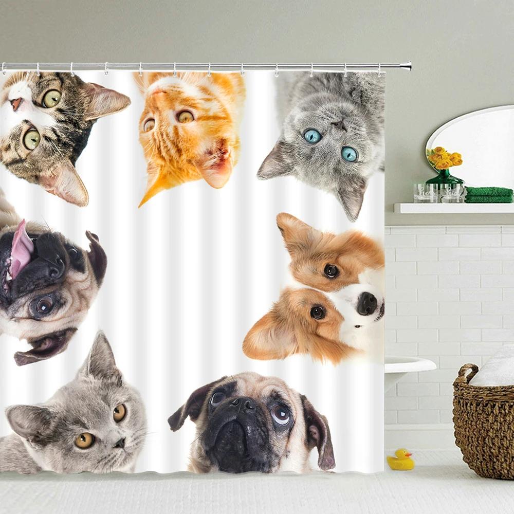 

3D Cartoon Animals Map Bathroom Curtains Shower Curtains Print Waterproof With Hooks Cute Children Decor Washable Fabric Screen W90XH180cm