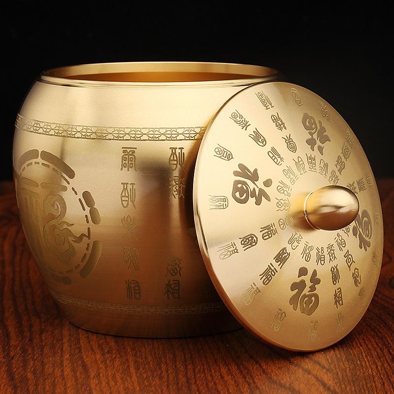 Brass Baifu tea can office tea table creative copper products metal handicrafts brass ornaments