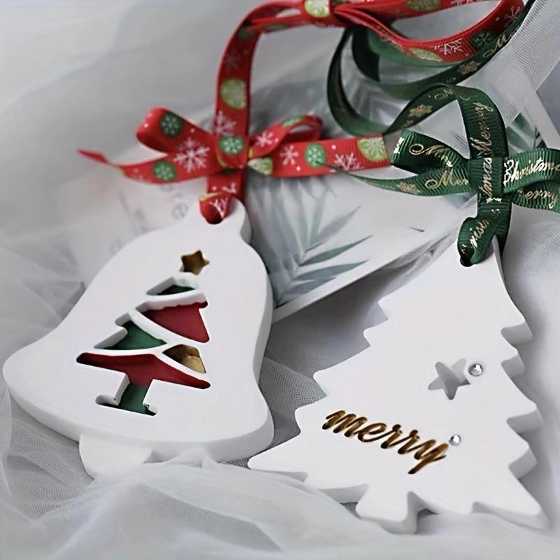 Variety Perforated Christmas Tree Snowflake Elk Bell Scented Gypsum Diffuser Tags Christmas Pendants Epoxy Resin Molds for