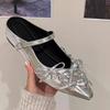 Baotou Slippers Women's Fashion Shallow Mouth Crystal Butterfly Knot Soft Sole Anti-slip Wear-resistant Low Heel Shoes