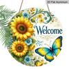 2D Flat 1pc, 8x8 in Vintage Sunflower & Butterfly Round Aluminum Metal Sign – Rustic Welcome Design for Home, Garden, Cafe, and Farmhouse Decor