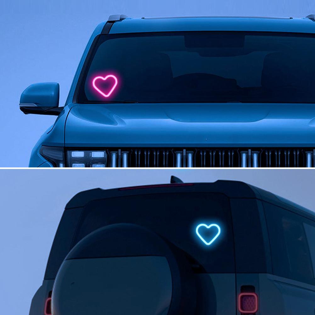 Solar Powered LED Heart Shape Car Interiors Atmosphere Decor Light Car Window Neon Light Decorative Lamps
