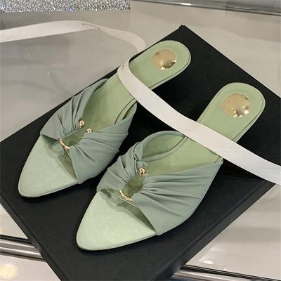 Fashion Eilyken New Design Pleated Hollow Out Thin Low Heels Women Slippers Fashion Pointed Toe Party Dress Female Summer Shoes
