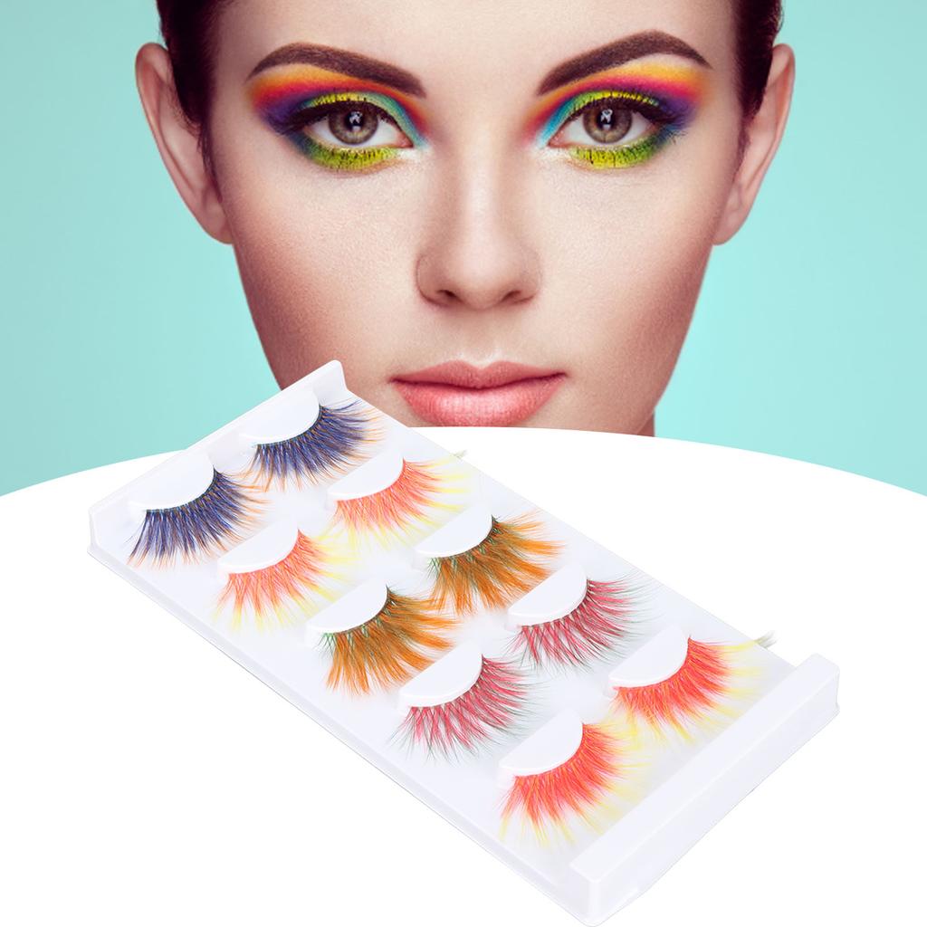 5 Pairs Colorful Eyelashes 6D Gradient Long Curled Soft Colored False Eye Lashes for Halloween Christmas Stage Show
