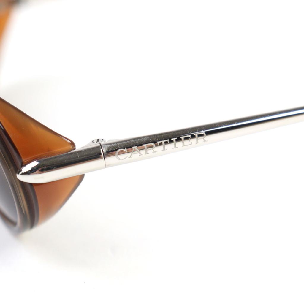 Excellent Cartier sunglasses 2C decor logo engraved oval shape Clear Brown Silver men Used