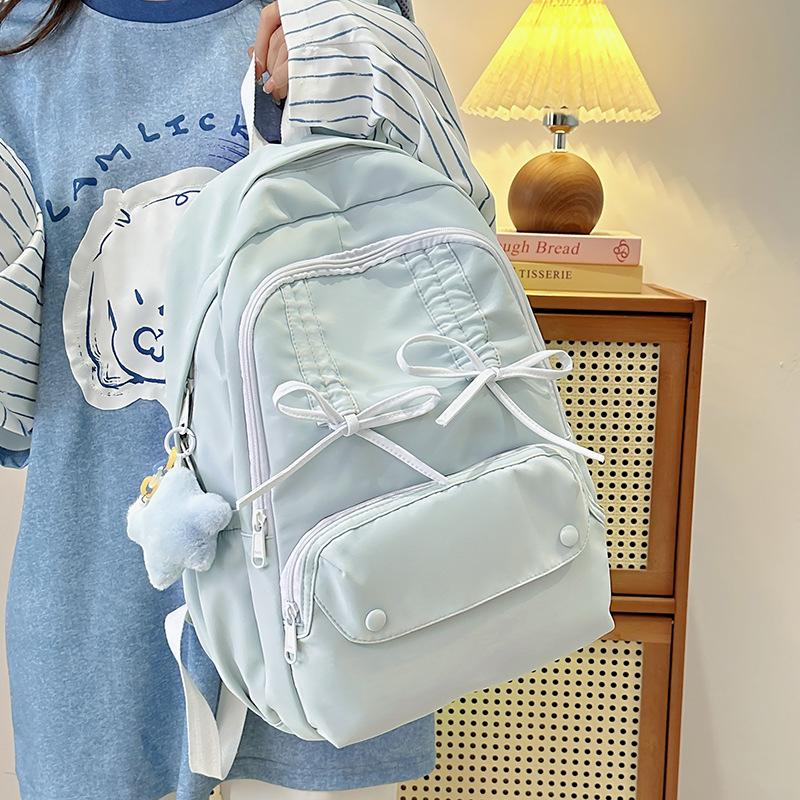 Schultasche Campus Schultasche Mädchen College-Studenten Falten Kordelzug Schleife Rucksack Mittelschule Niedlich Leichtgewicht Reise Rucksack