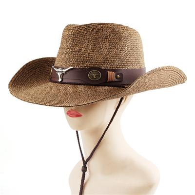 Men Women Retro Western Cowboy Riding Hat Leather Belt Wide Cap Hat