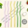 6Pcs Pink 200*8mm Glass Straws Wavy Drinking Straw Set with 3 Brush High Borosilicate Glass Straw Kitchen Party Bar Drinkware
