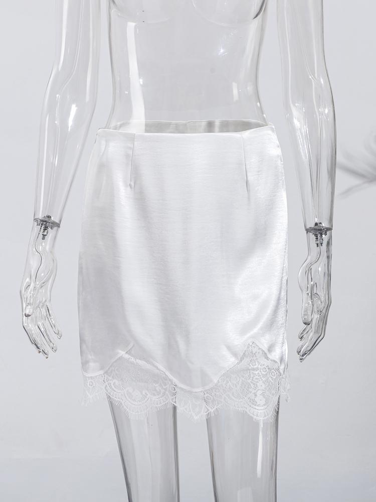 Lace Stitching Short Skirt Ladies Solid Color Short Skirt White Pink Optional All-match Short Skirt That Can Be Worn In All Seasons