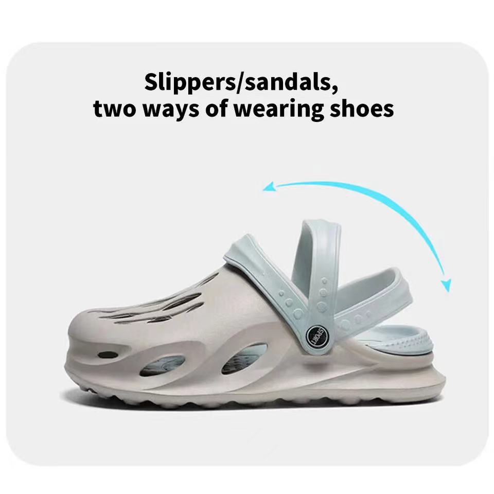 2024 New Men's Fashion Beach Sandals Thick Sole Slipper Waterproof Anti-Slip Sandals Flip Flops Non-slip toe EVA hole shoes