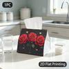 1pc Tissue Box, Victorian Ornamental Red Roses Golden Hearts Romantic Pattern, 2D Flat Printing, Multi-Use, Easy To Carry, Tissue Holder, for The Dini