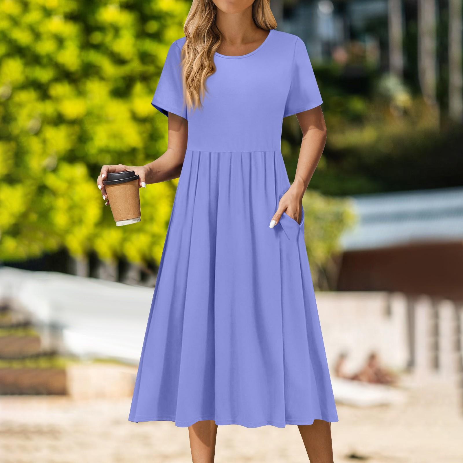 

Женское повседневное платье миди с круглым вырезом, классическое повседневное платье с коротким рукавом свободного кроя XL
