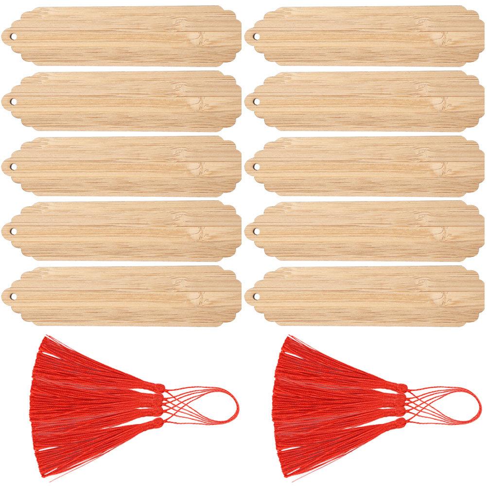 10Sets Blank Wooden Bookmarks Carving Doodle Page Markers DIY Reading Locator for Students Graduates Classmates