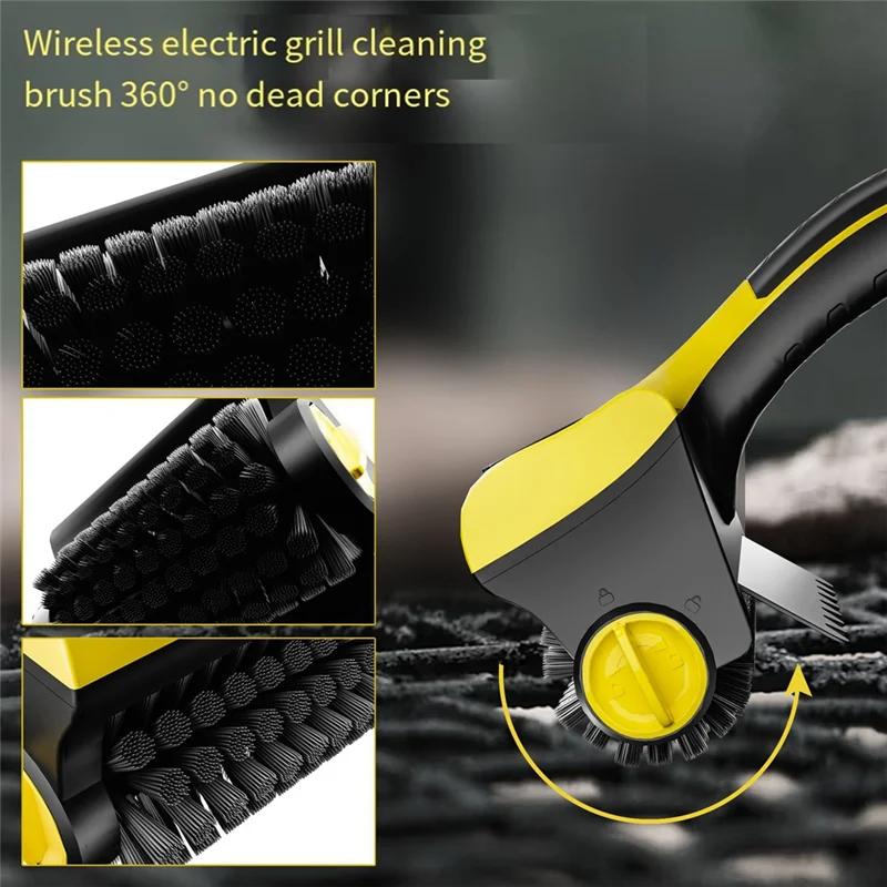 Wireless Electric Barbecue Grill Cleaning Brush, Household Kitchen Tile Cleaning Brush Replaceable Brush Heads