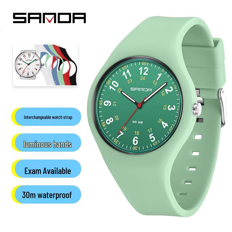 Sanda Waterproof Sports Watch with Detachable Silicone Strap, Quartz Movement, and Fashionable Design