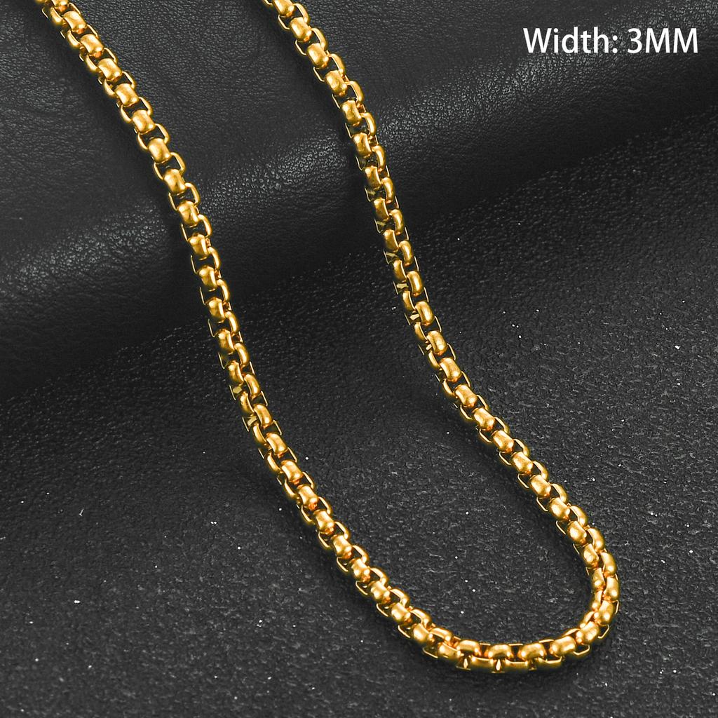 2/3/4/5mm Gold Color Plated Stainless Steel Square Box Chain Rolo Necklace Metal Jewelry for Women and Men Choker 14 - 40 Inches