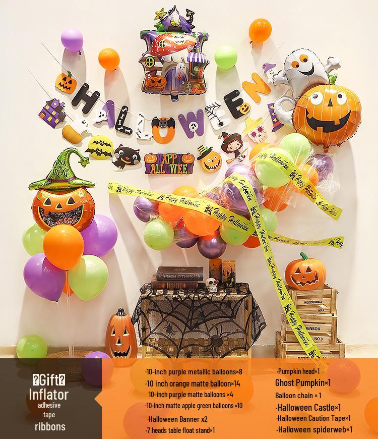 Halloween Theme Balloons and Pumpkin Lanterns for Indoor Decoration and Wall Scene Layout