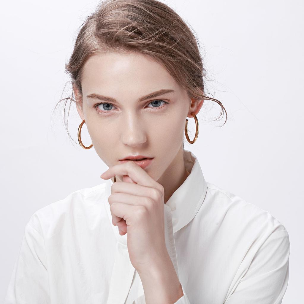 Waterproof Chunky Circle Hoop Earrings For Women, Gold Plated Stainless Steel Loop Earring 25/42/50/63mm
