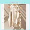 French Champagne Satin Sleeveless Blouse With Bow Tie For Summer Casual Wear