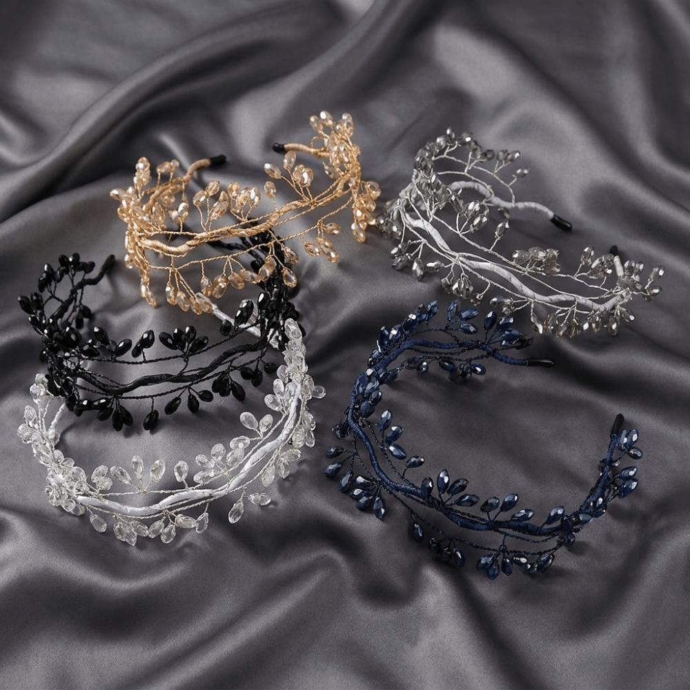Woven Wire Hair Hoop Elegant Headpiece Super Temperament Crystal Leaf Branch Headband Formal Prom