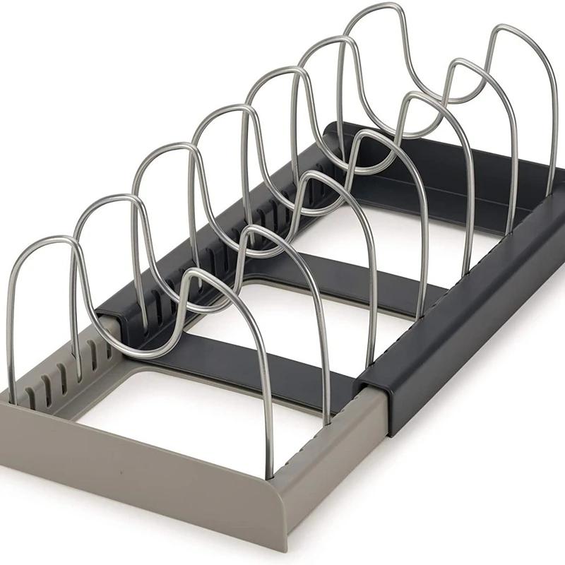 

Adjustable Cookware Organizer Telescopic Pot Rack Kitchen Storage Rack Cabinet Built-in Pot Rack Under Sink Pot Holder сірий колір