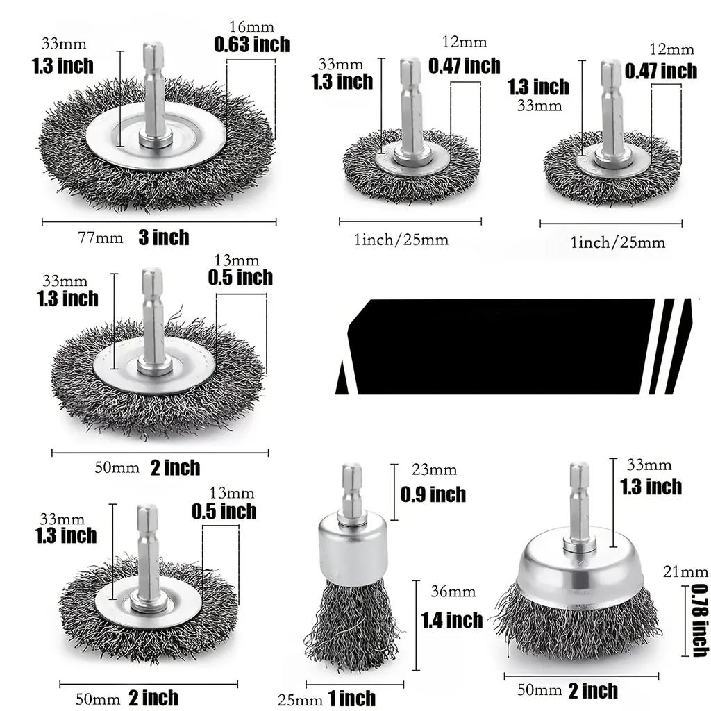 1/4 Zoll Sechskant Schaft Drahtbürstenrad Tassenschleifbürsten Set 10er Pack Drahtbürsten für Bohrmaschine 0,012 Zoll Grob Kohlenstoffstahl Gezopftes Drahtbürstenrad