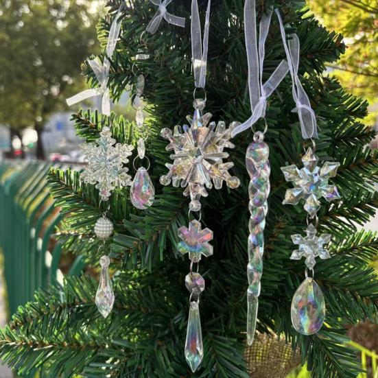 18 Pcs Crystal Christmas Ornaments for Tree Clear Acrylic Snowflake Icicle Hanging Ornaments with Drop Pendants for Winter Wonderland Chandelier