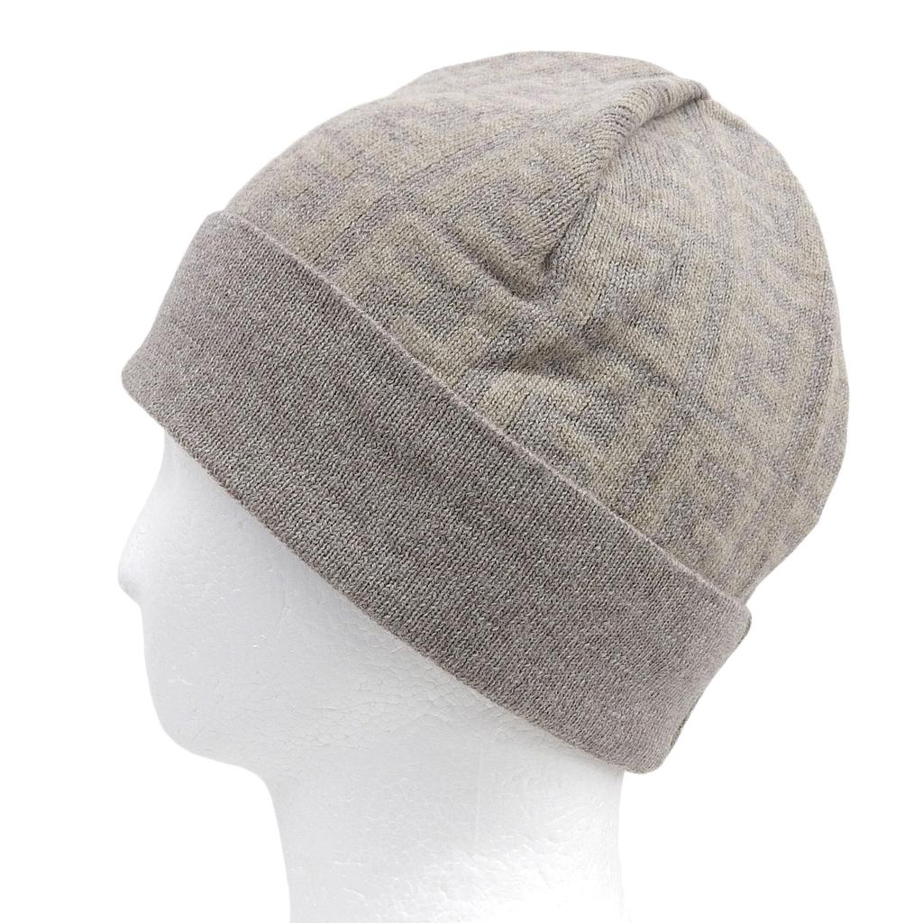 Pristine FENDI Knit cap Cashmere Blend Zucca Pattern Beanie Brown beige wool Used