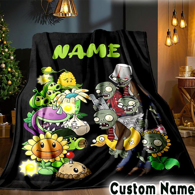 Custom Name Zombies Battle Throws Blanket Flannel Blankets for Couch Bed Gifts for Men Women Picnic blanket Christmas fan gifts
