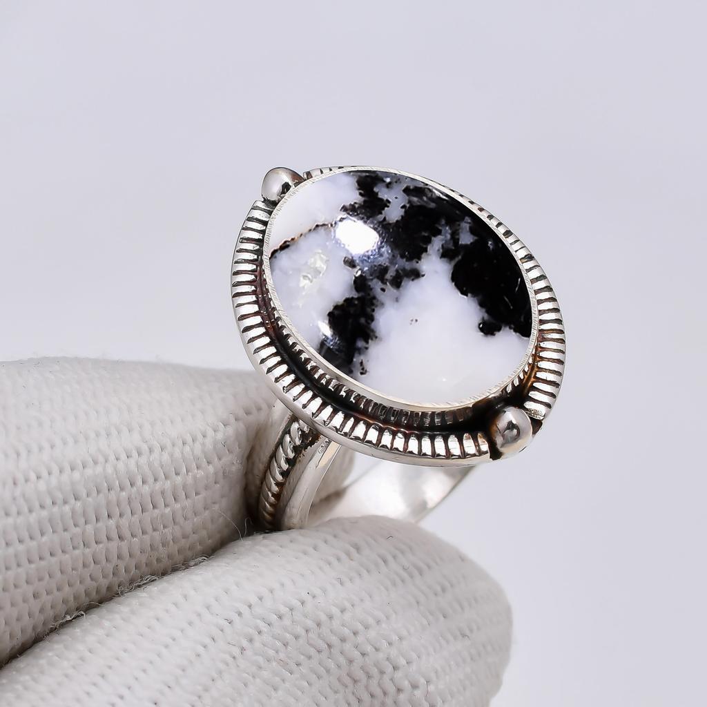 White Buffalo Turquoise - Nevada 925 Sterling Silver Ring V5145, Black & White Ring, Oval Ring, Valentin's Day Gift, Gift For Her, Birthday Gift, Hand