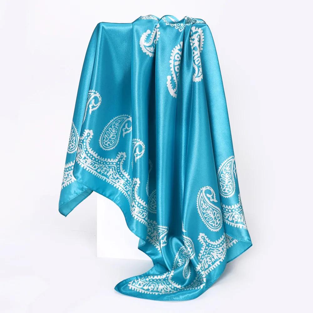 Paisley Silk Satin Scarf for Women Fashion Shawls Wraps Large Bandana Head Hijab Scarves 90cm Square Headband Hair Scarfs Ladies