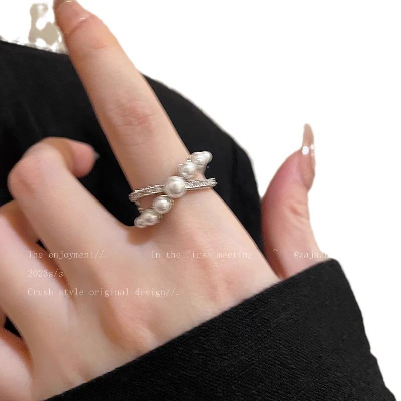 

Кольцо с дизайном французского жемчужного креста для женщин, модное, персонализированное, универсальное кольцо на указательный палец Adjustable Opening белый