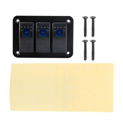 3 Gang 1224V Toggle Rocker Switch Panel with LED Light for RV Car Marine Boat