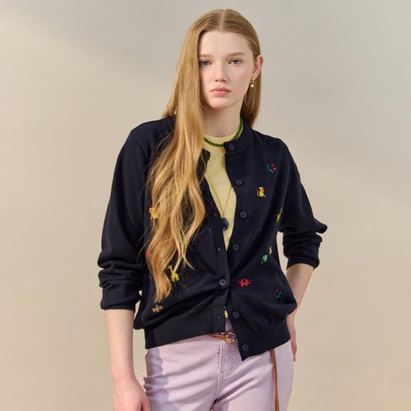 MAXZA Cardigan Rotondo con Ricamo Punto Animale Zf03qd006na