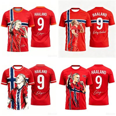 Sommer Erling Haaland Nr. 9 Fußballtrikot Match- & Trainingsset Fan-Geschenke Sommer Sport Herren T-Shirt Kind Frau Strand T-Shirt