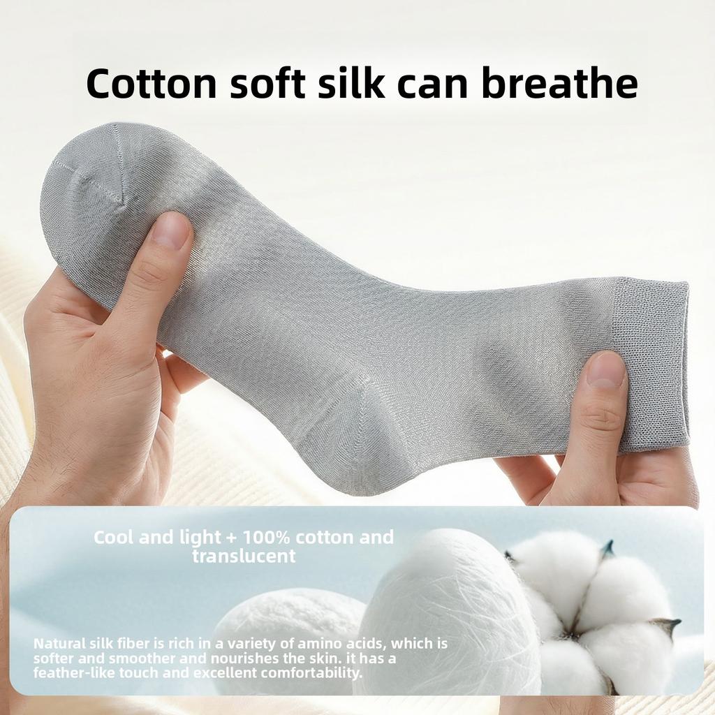 Chasang Silk Stockings - Men's Anti-odor, Antibacterial, Sweat-absorbing, Breathable, Thin Mesh Mid-Calf Socks