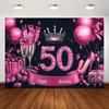 2D Glam Black Pink 50th Happy Birthday Photography Backdrop with Heels & Gifts