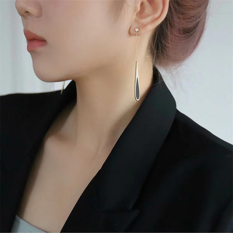 Brincos de gota de óleo com diamantes cravejados de agulhas de prata, design moderno e de nicho, brincos de metal estilo frio, brincos longos