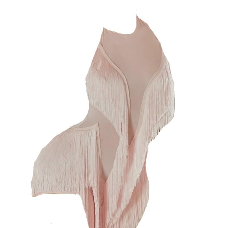 Womens Latin Dance Practice Dress With Tassel Detail Flared Triangle Skirt Leg-Lengthening Design Nylon Blend