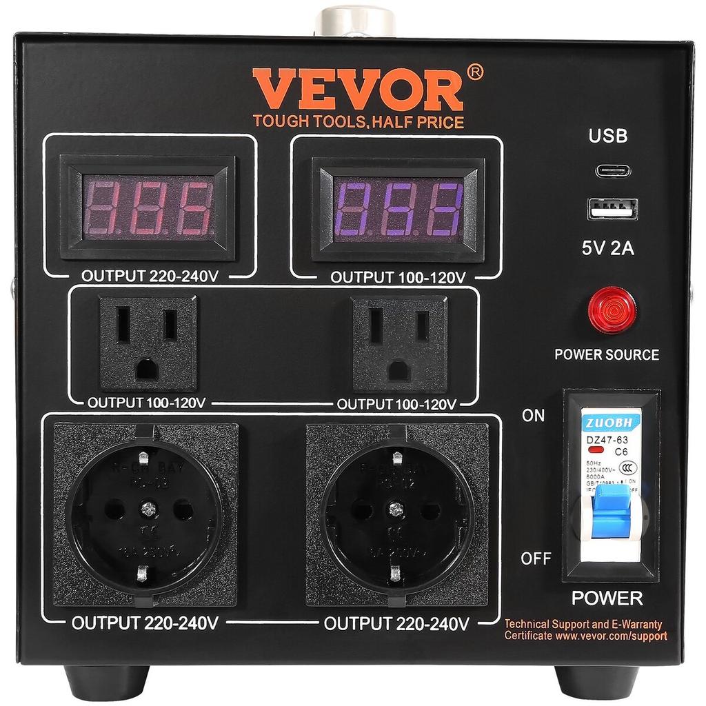 Transformador Convertidor de Voltaje, 2000VA, Transformador Elevador/Reductor de Servicio Pesado, Convierte de 110 Voltios a 220 Voltios y de 220 Voltios a 110 Voltios, con EE. UU.